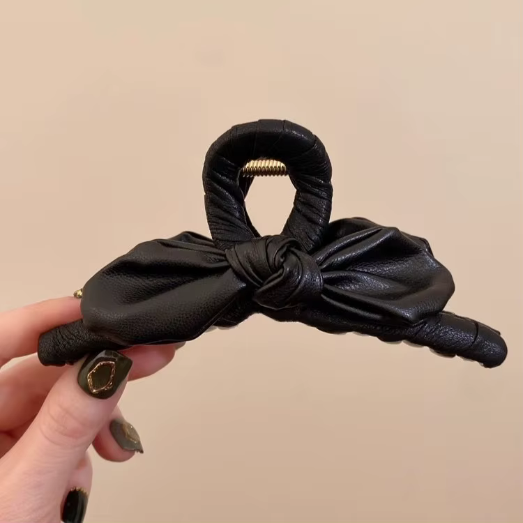 Pinces à cheveux avec grand nœud en cuir de 13CM, pinces à cheveux rétro tendance pour femmes et fil