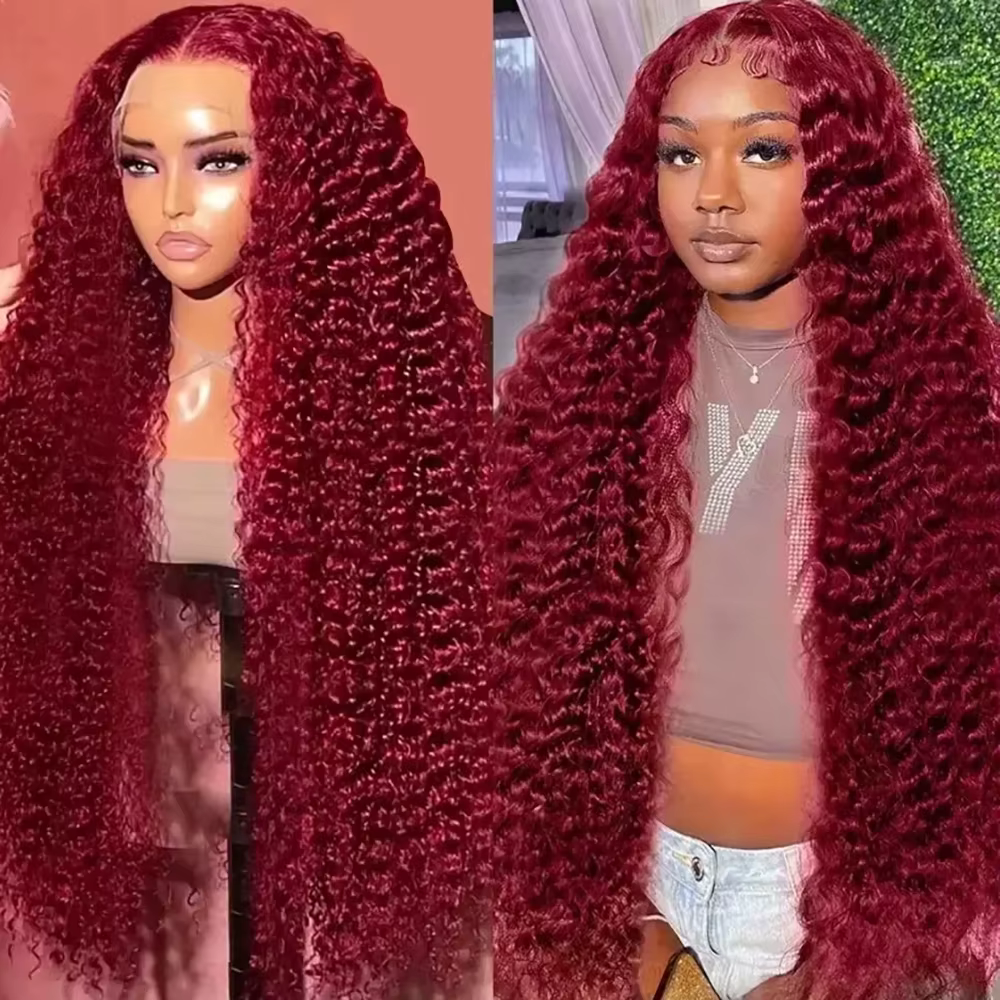 Perruques Lace Front HD 13x6 en Cheveux Humains, Ondulation Profonde Bourgogne 99J, Dentelle Transpa