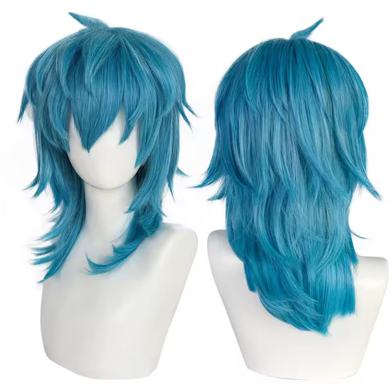 Sally Face – perruque synthétique mi-longue lisse bleue, perruques de Cosplay pour Halloween, carnav