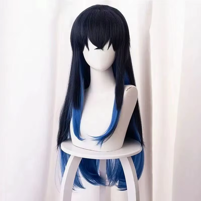 Perruque synthétique longue et lisse pour fille, perruque Demon Slayer Hashibira Inosuke, inversée s
