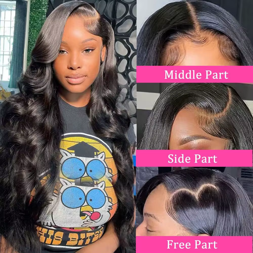 Perruque de cheveux humains Body Wave densité 200, Lace Front HD transparente 13x4, noire, avec Lace