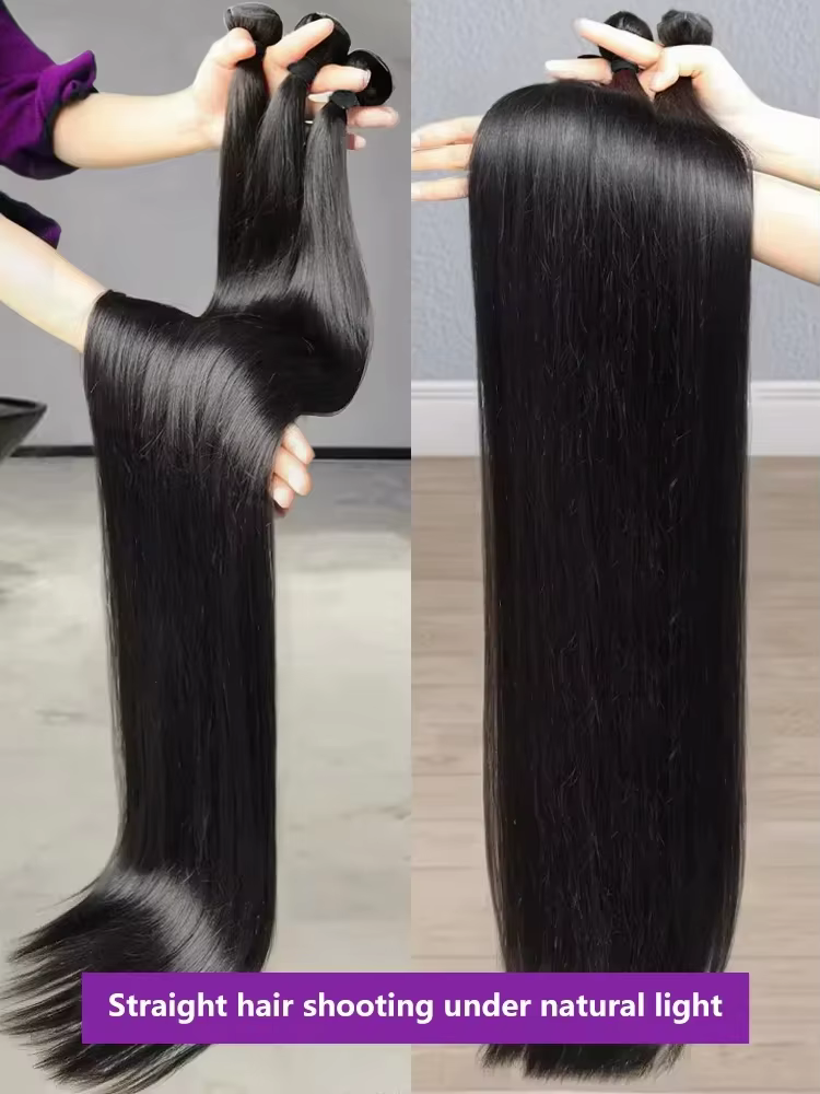 Extensions de cheveux humains brésiliens lisses en lots, 32 pouces, couleur naturelle, tressées, non