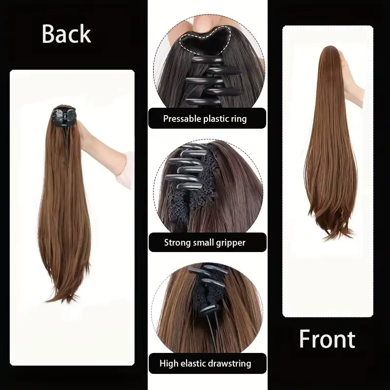 Extensions capillaires synthétiques longues et lisses de 16 pouces/20 pouces, postiche noire pour fe