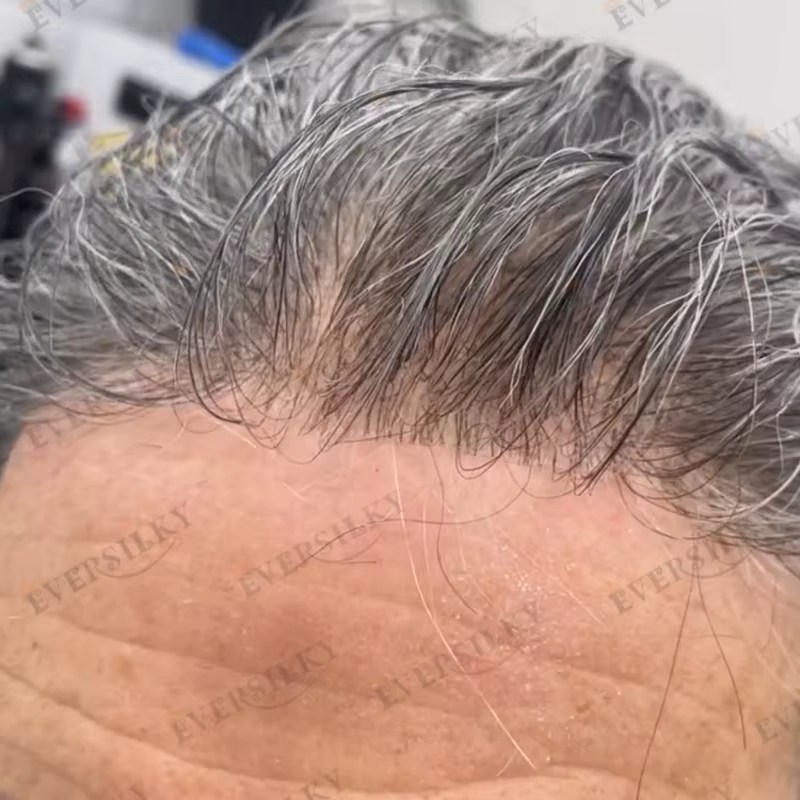 80 densité indétectable 1B65 gris hommes toupet 100% indien cheveux humains hommes perruques Super m
