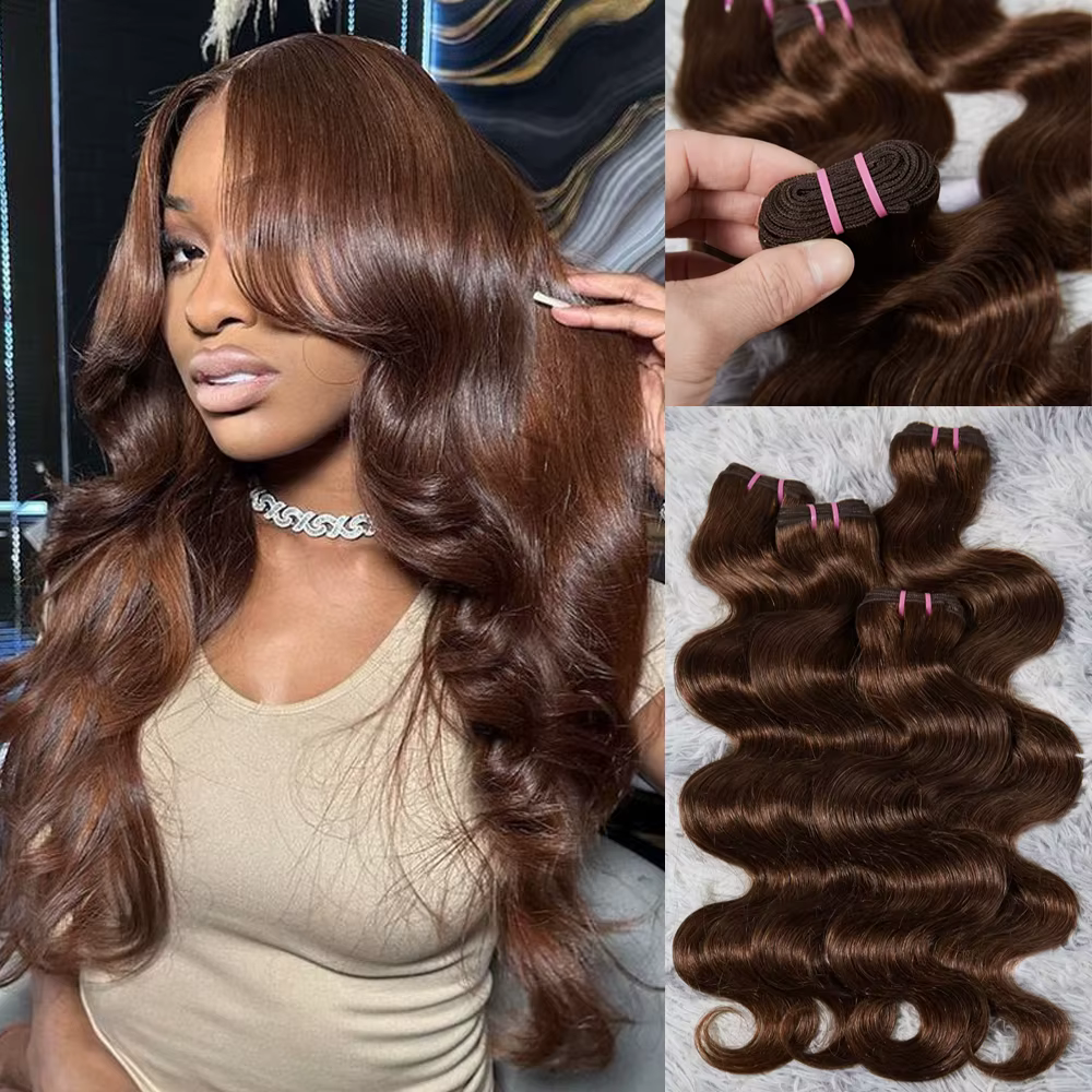 Tissage en lot brésilien 100% naturel Body Wave, couleur chocolat, brun miel, non traité, lots de 1/