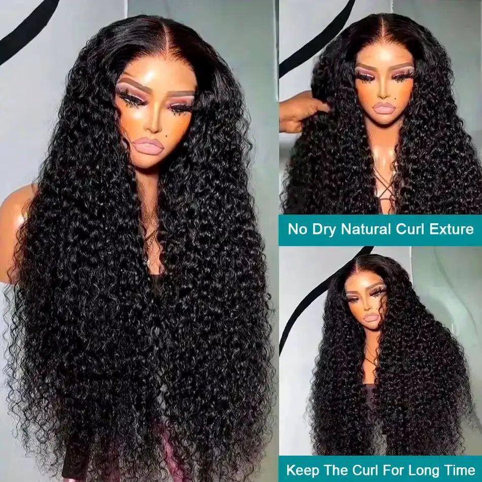 Perruques de cheveux humains bouclés caution Wave pour femmes, dentelle frontale transparente HD, Fr