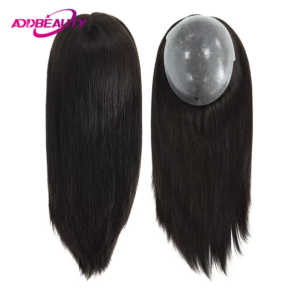 Femmes Topper complet PU 0.04-0.06mm perruques de cheveux humains droite 100% postiche humaine systè