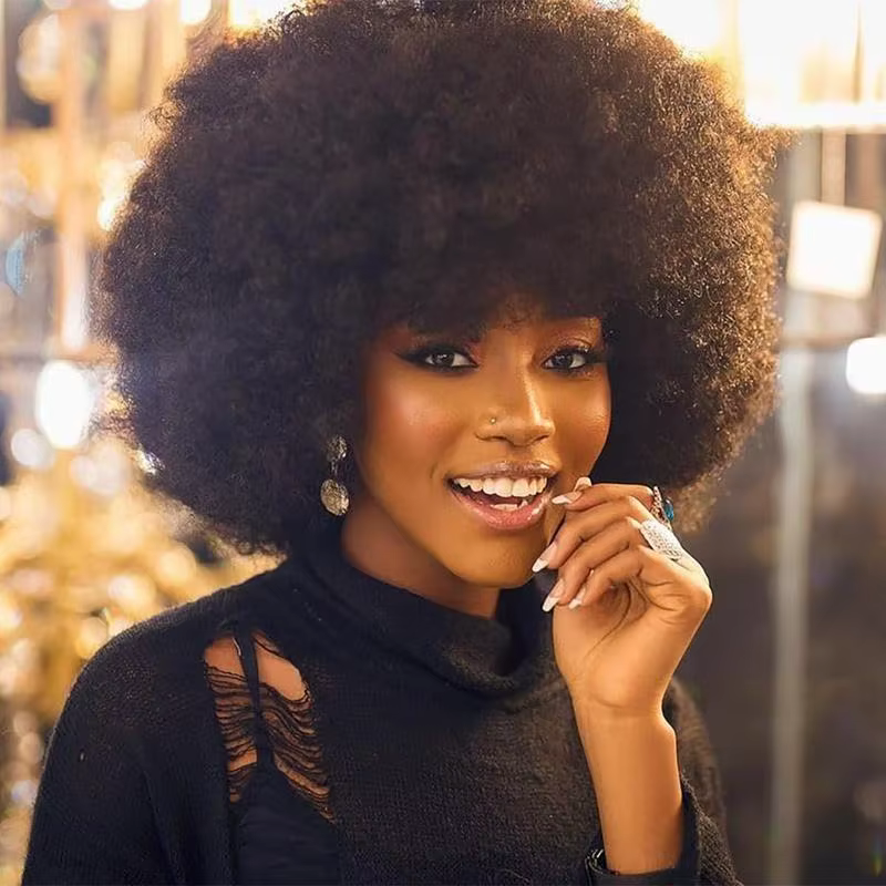 Perruque Afro Disco des années 70, cheveux humains brésiliens bouffants et rebondissants, sans colle