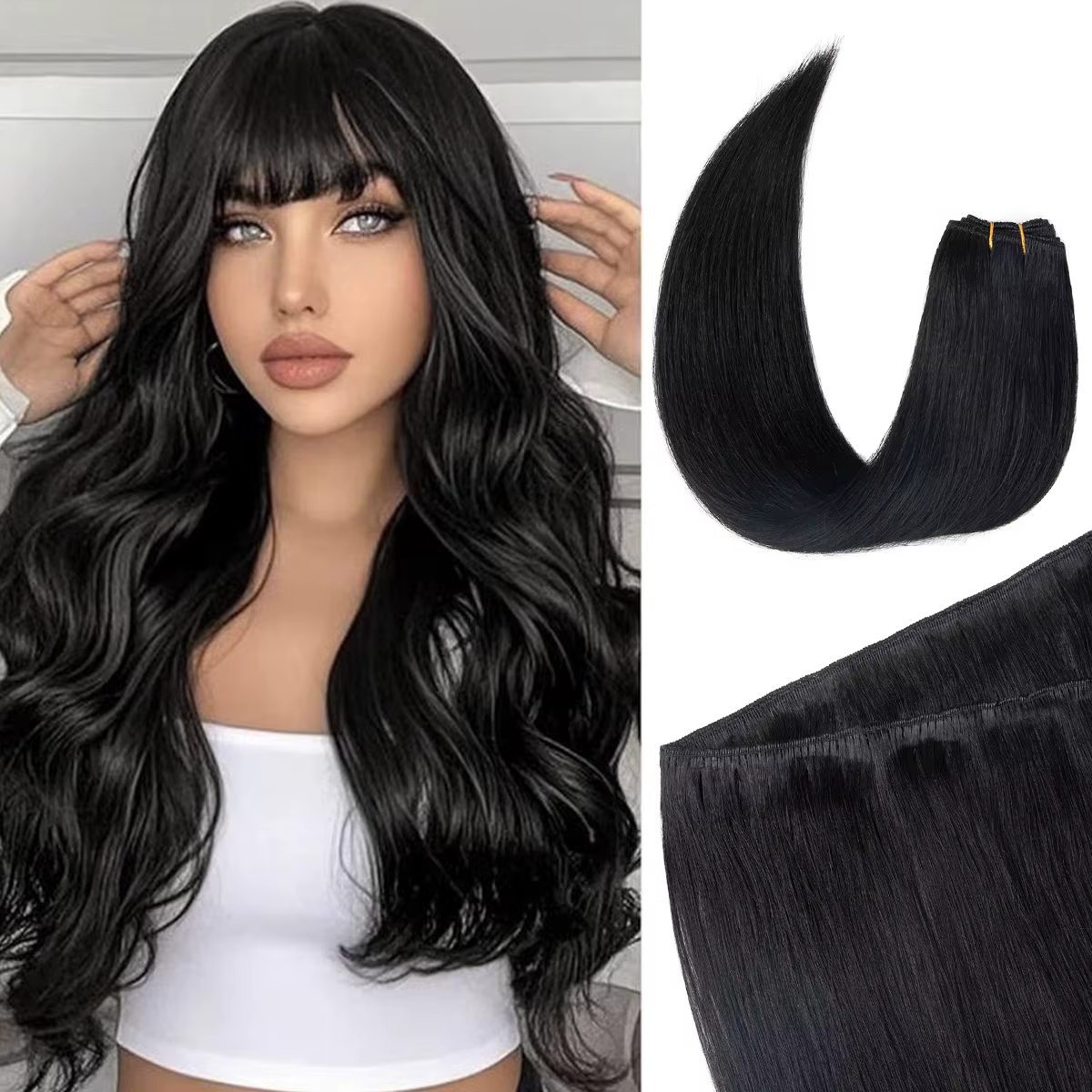 Extensions de cheveux humains à double trame à coudre, lisses, colorées, lots promotionnels pour fem