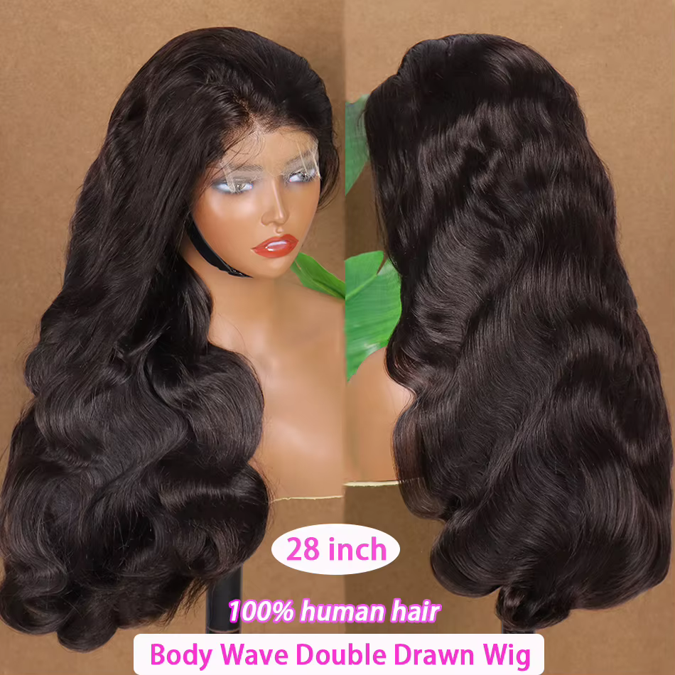 Perruques en cheveux humains Body Wave Double Drawn, avec closure frontale HD 4x4 13x4, pré-épilées,