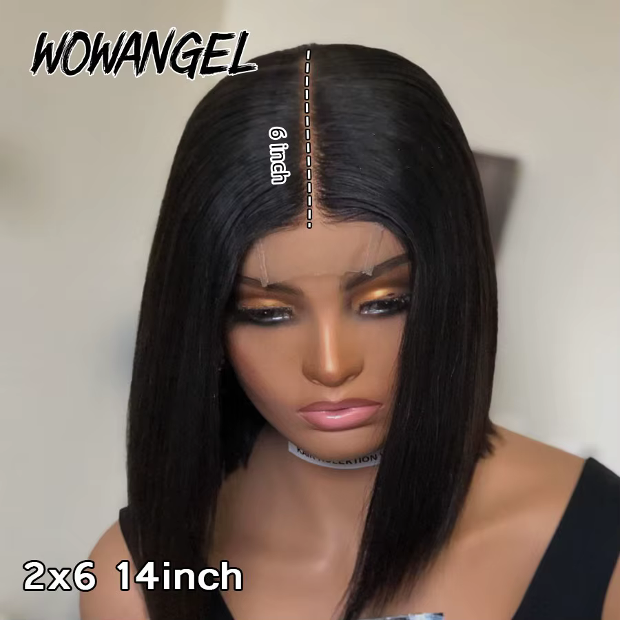 WOWANGEL-Perruque Bob Lace Closure Wig sans colle, cheveux humains lisses, Deep Part, 5x5 HD, 2x6, p