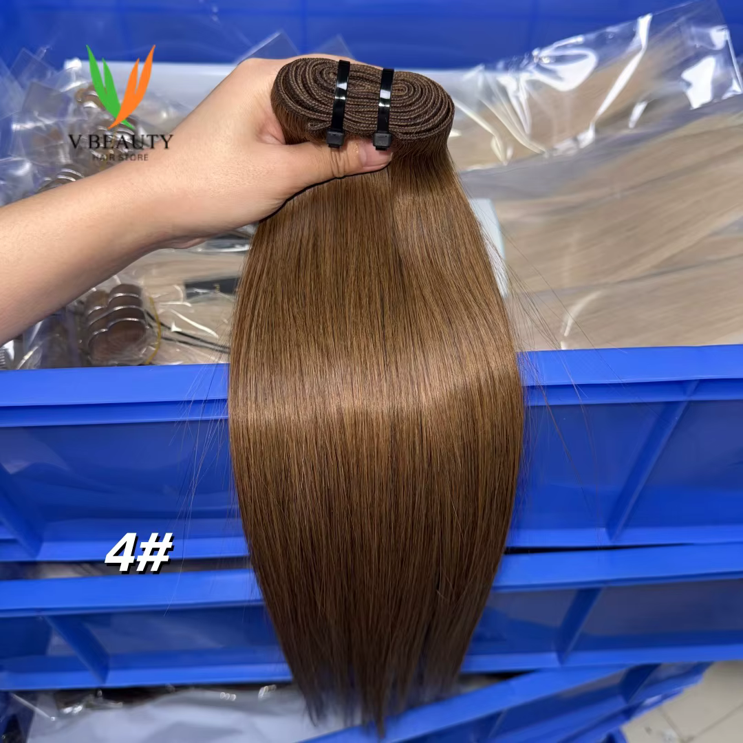 Extensions de cheveux vietnamiens Genius Weft, blond platine ombré, couleur mixte, lisses, extension