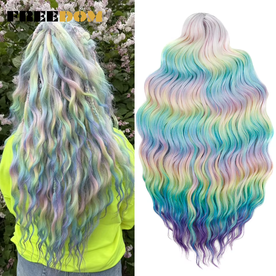 FREEDOM Extensions de cheveux tressés synthétiques ondulés profonds 24 pouces longs tresses bouclées