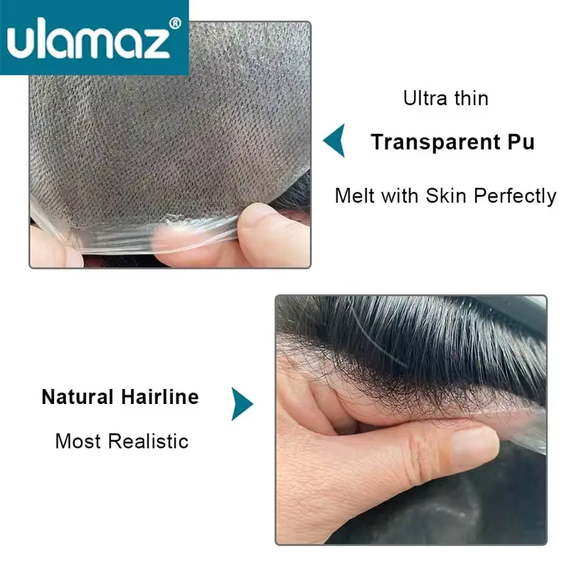 Prothèse capillaire pour homme ultra-fine 0,03 mm, indétectable, réaliste, en cheveux humains, systè