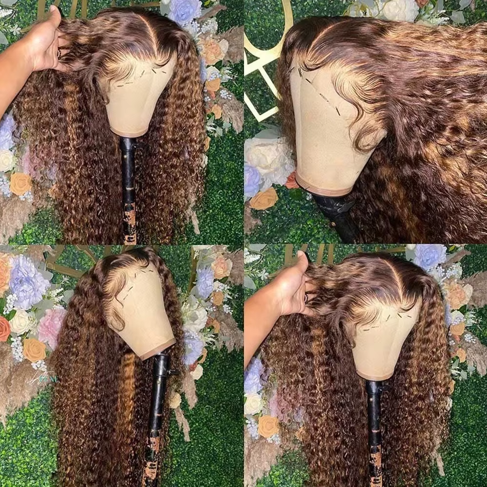 30 36 pouces bouclés mettre en évidence perruque cheveux humains miel blond 13x4 dentelle avant vagu