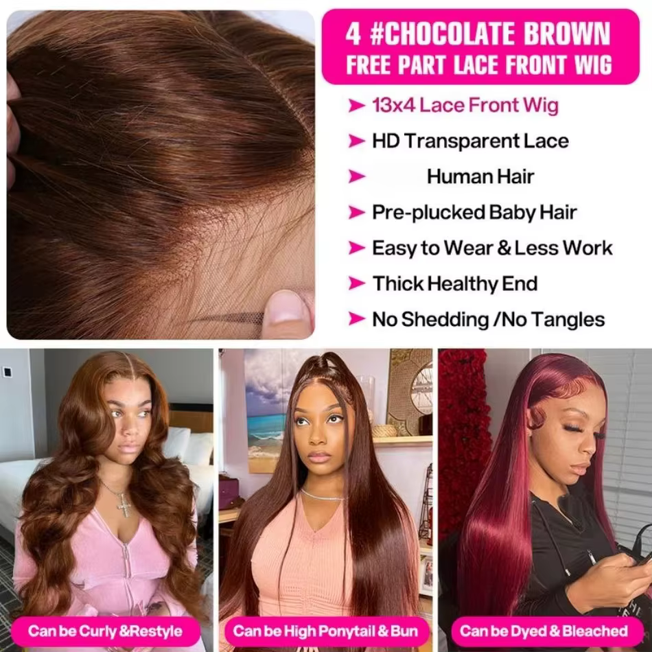 13X6 Hd dentelle frontale perruque chocolat brun perruques de cheveux humains vague de corps dentell