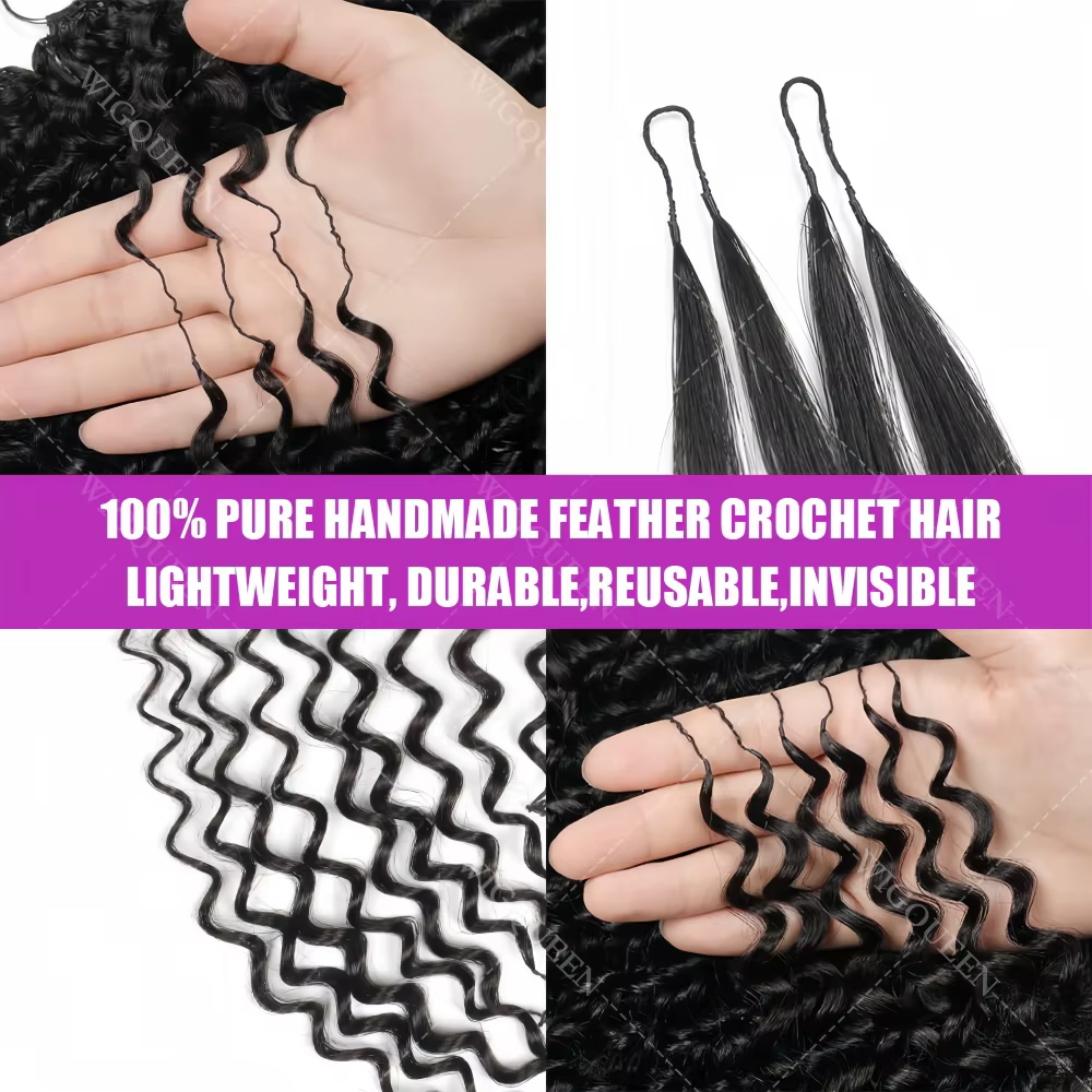 Extensions de cheveux humains en crochet à plumes blondes, sans nœuds, vague profonde lâche, légères