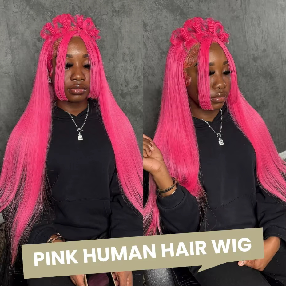 Perruques Lace Front en cheveux humains 13x6 rose vif, pré-épilées, ultra-lisses, avec dentelle tran