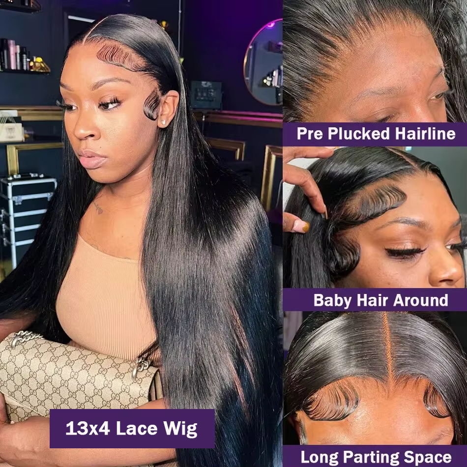 Perruque Lace Front Brésilienne Naturelle, Cheveux Lisses, Sans Colle, Bon Marché, 26 28 30 32 Pouce
