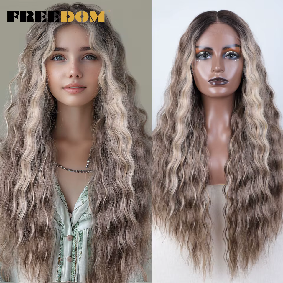 FREEDOM – perruque Lace Front Wig synthétique ondulée longue et profonde, perruque Lace Wig blonde o