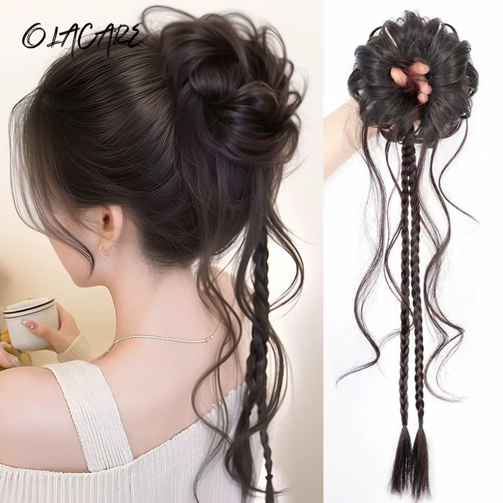 Chignon synthétique Y2K tressé, bandeau élastique bouclé, chouchou, faux cheveux pour femmes, épingl