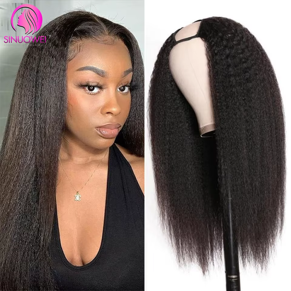 Perruque brésilienne en U/V 100 % cheveux humains, sans extension, lisse et crépue, pour femmes, san
