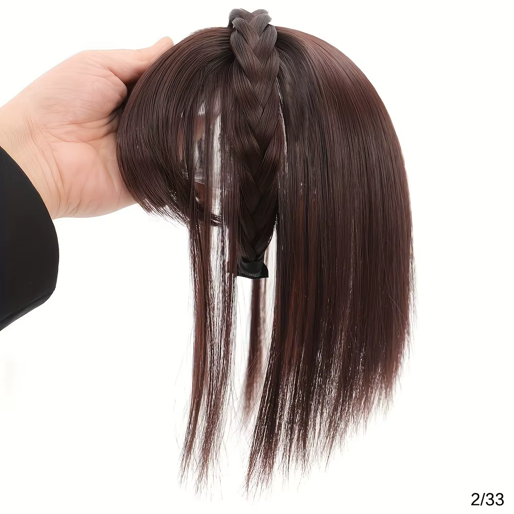 Extensions de cheveux synthétiques lisses effet naturel - Bandeau tressé chic avec postiche à clipse