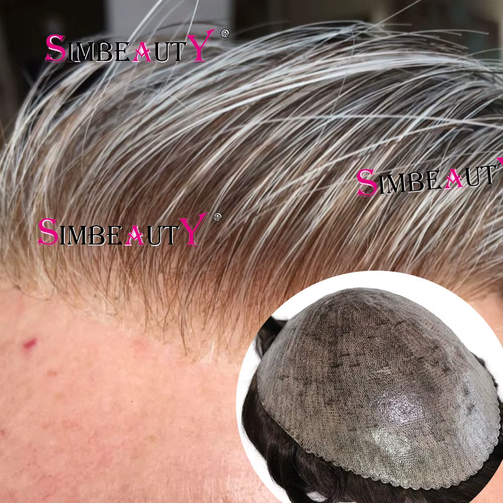 Noir brun 1b40 1b80 gris toupet 100% cheveux humains pour hommes 0.1mm Super pleine peau mince homme