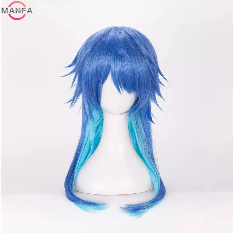 Dramatical Murder DMMD Seragaki Aoba Cosplay Perruque, Cheveux Synthétiques, Bonnet, Bleu Dégradé, D
