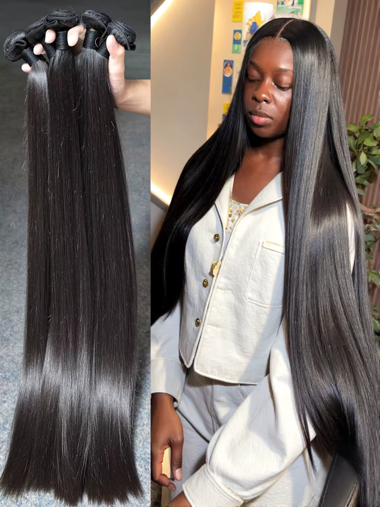 Extensions de cheveux humains raides brésiliens Remy non traités, naturels noirs, pour femmes, 26, 2