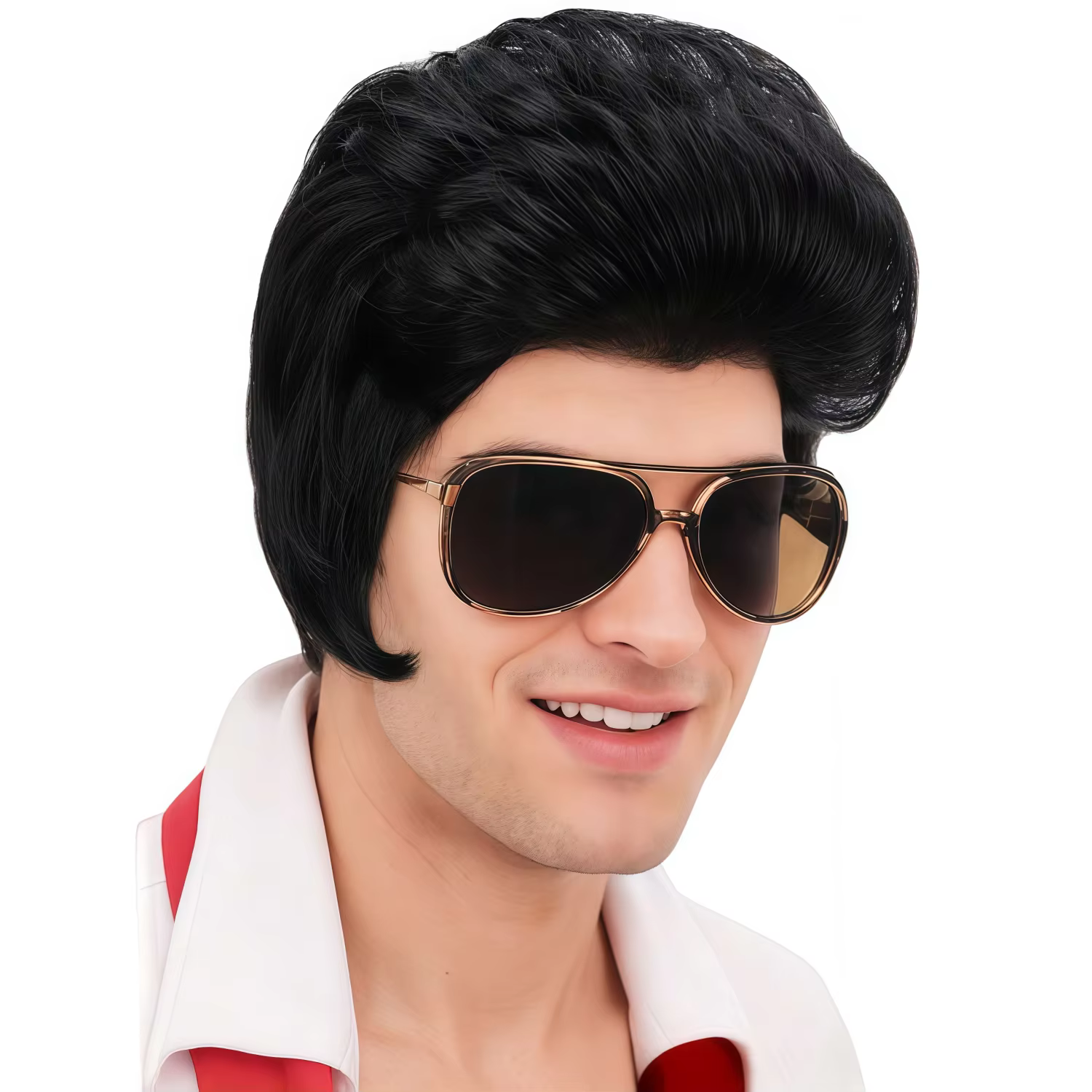 Perruques de style rock des années 50 à 60, courtes noires, perruques synthétiques pour cosplay masc