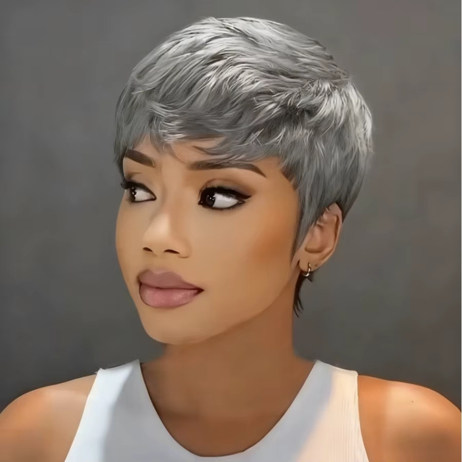 Perruque de cheveux humains brésiliens gris pour femmes, perruque entièrement faite à la machine, co