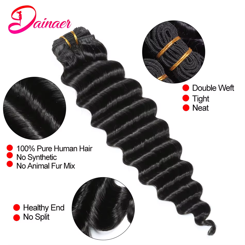 Tissage en Lot Brésilien Naturel Deep Wave avec Closure, 4x4