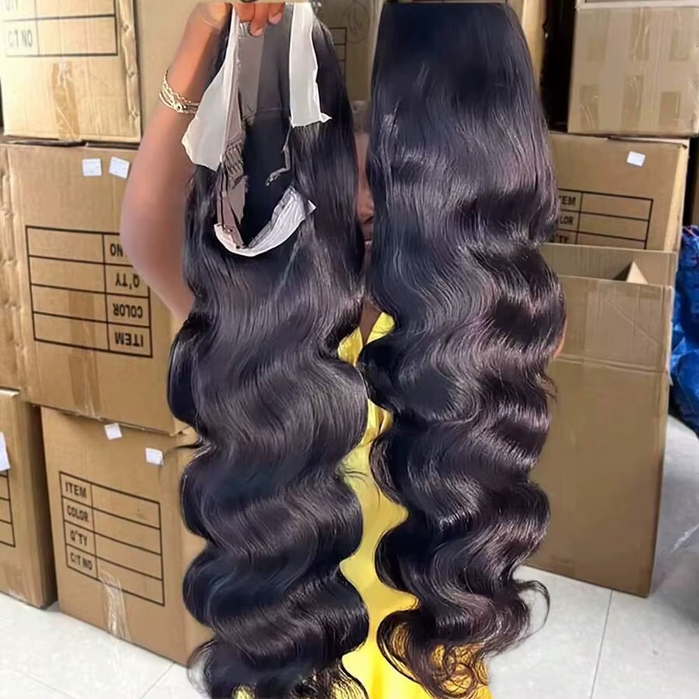 40 42 pouces vague de corps perruques de cheveux humains 250% densité 13x6 HD avant de lacet perruqu