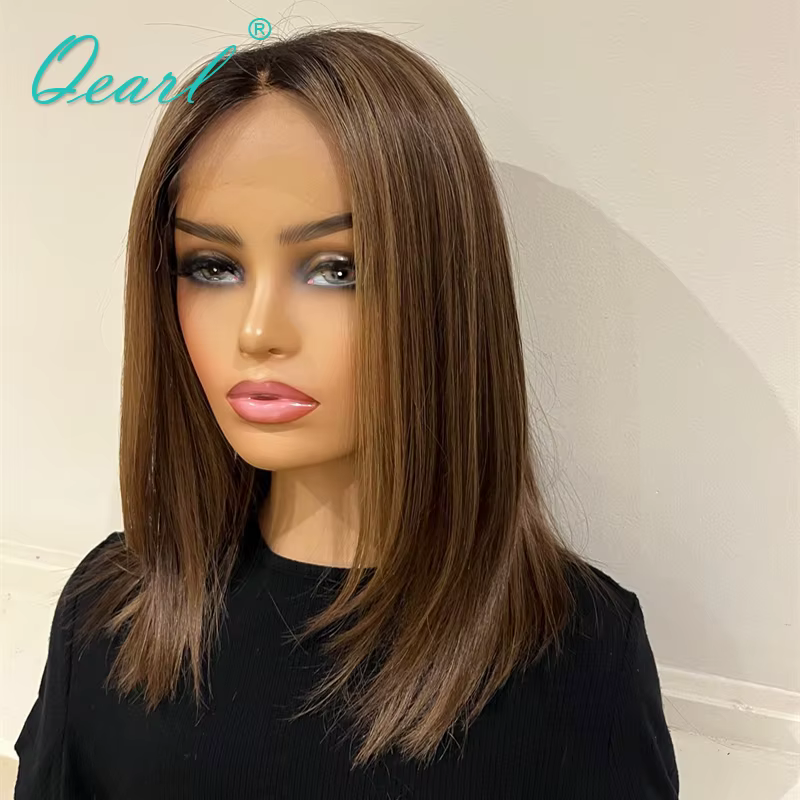 Qearl-Perruque de cheveux humains sans colle pour femme, 100% cheveux humains, bonnet de petite et g