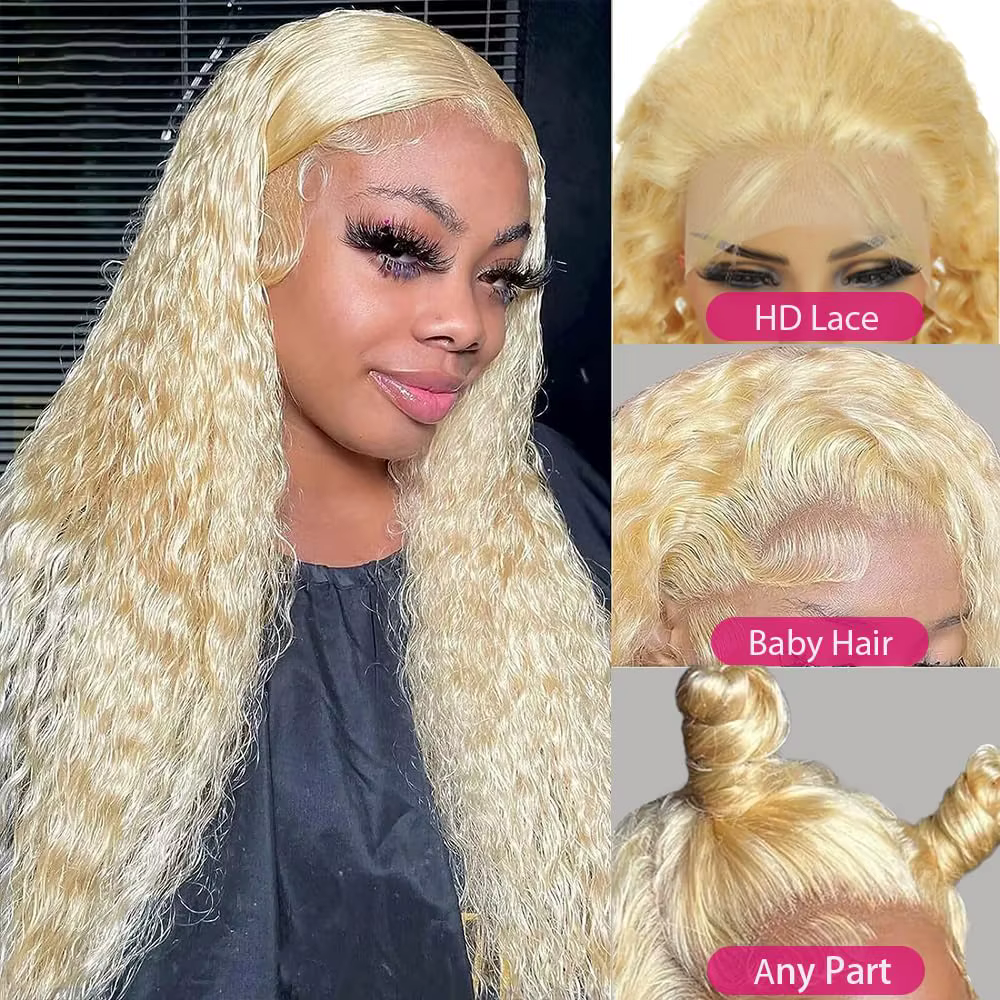 Perruques de vague profonde cheveux humains avant de lacet 613 13x6 HD Transparent bouclés 200% dens