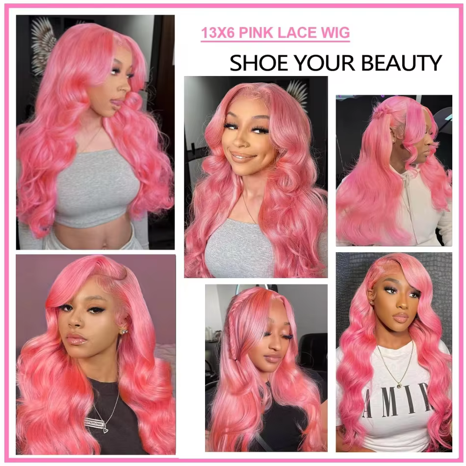 Pink Human Hair Wig Body wave Lace Front Wig 13X4 13X6 Hd Lace Frontal Wig Brazilian Hair 38 Inch Co