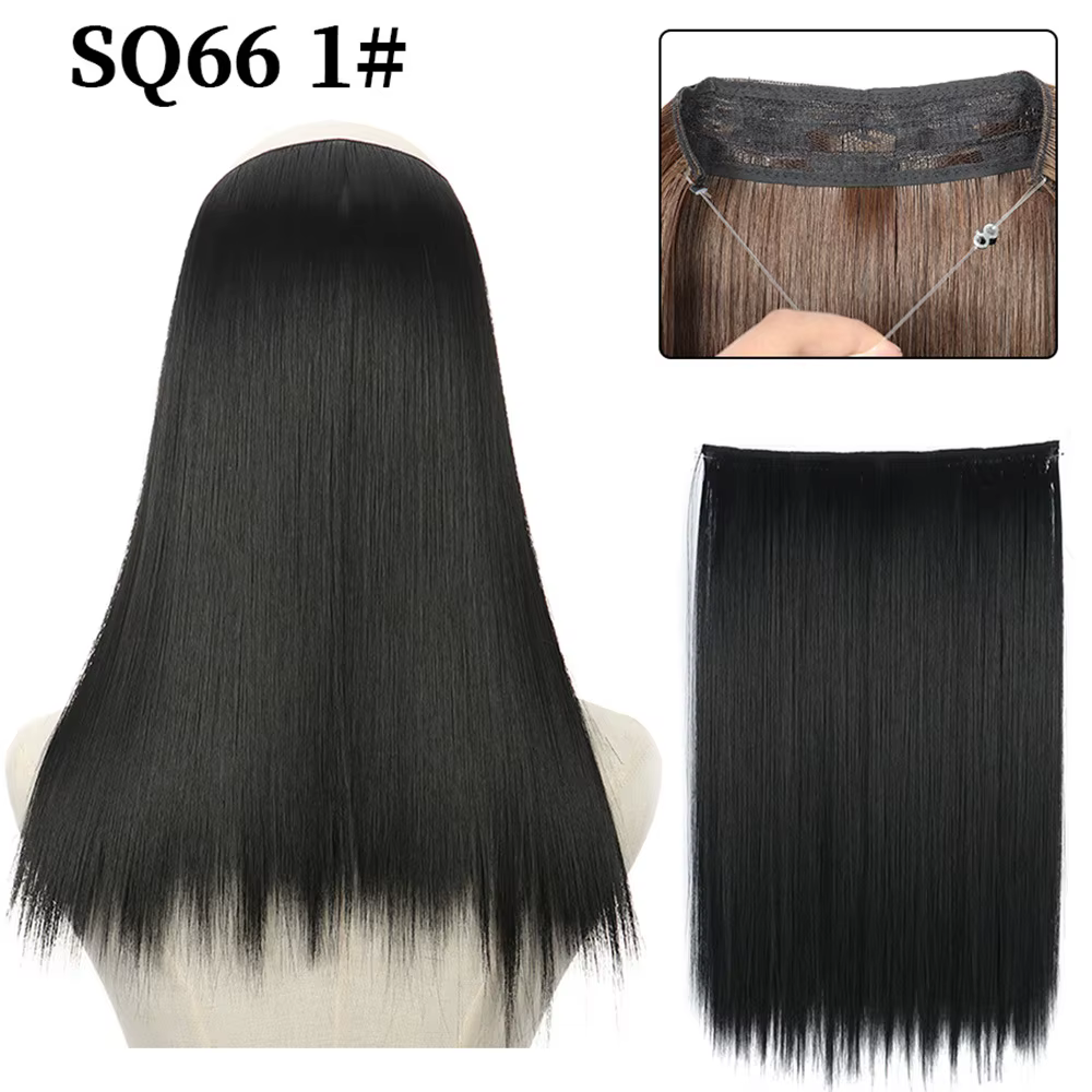 Extensions de cheveux invisibles 16/22 pouces avec bandeau, taille réglable, postiche synthétique lo