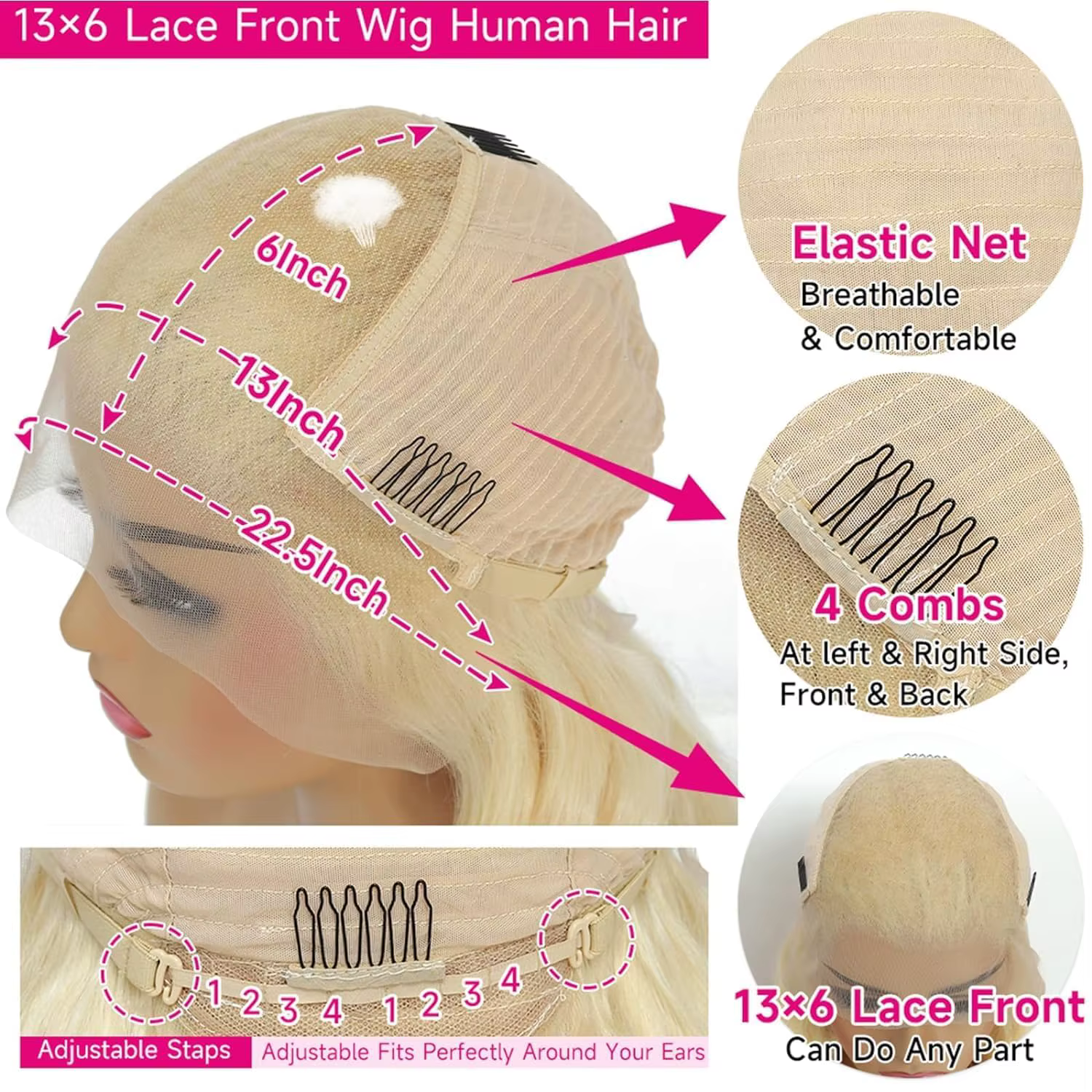 30 pouces 613 dentelle avant perruque cheveux humains Blonde perruque cheveux humains 613 vague prof