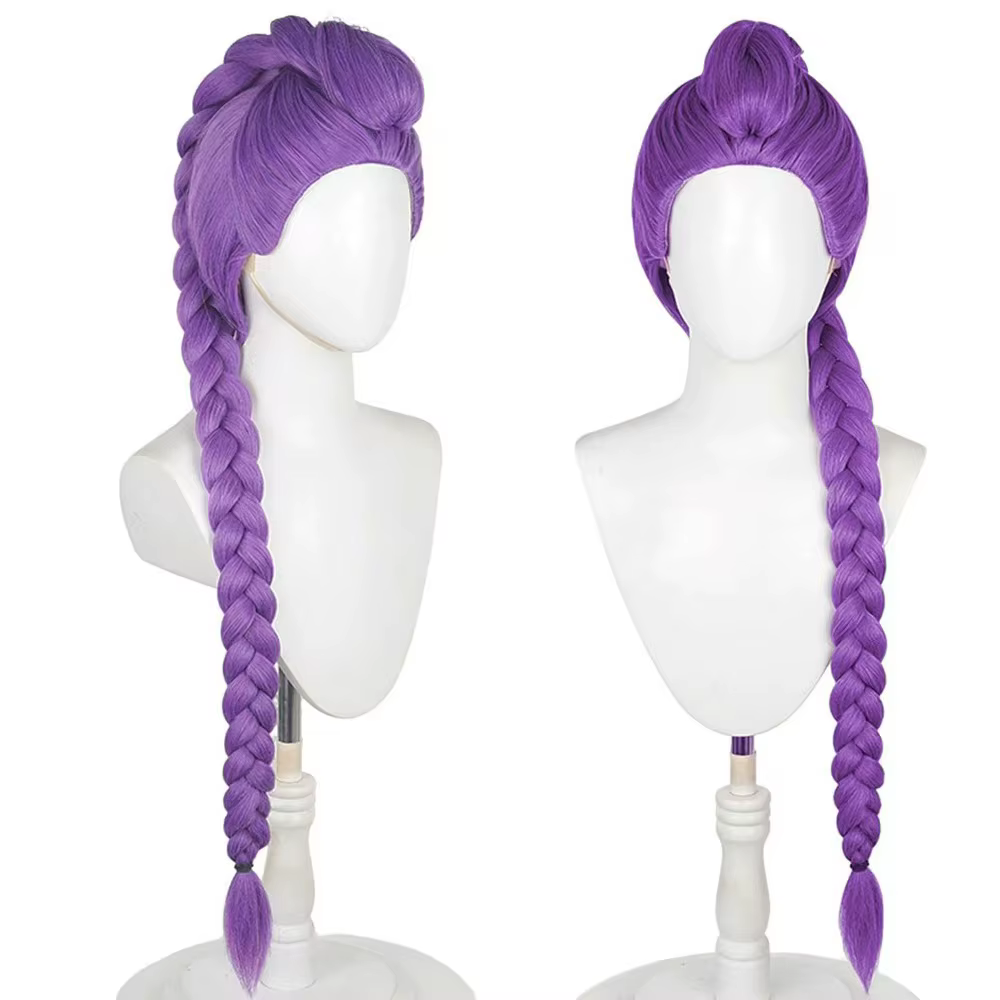 Perruque cosplay Rumi pour femme adulte, cheveux violets avec tresses et queue de cheval, pour Comic