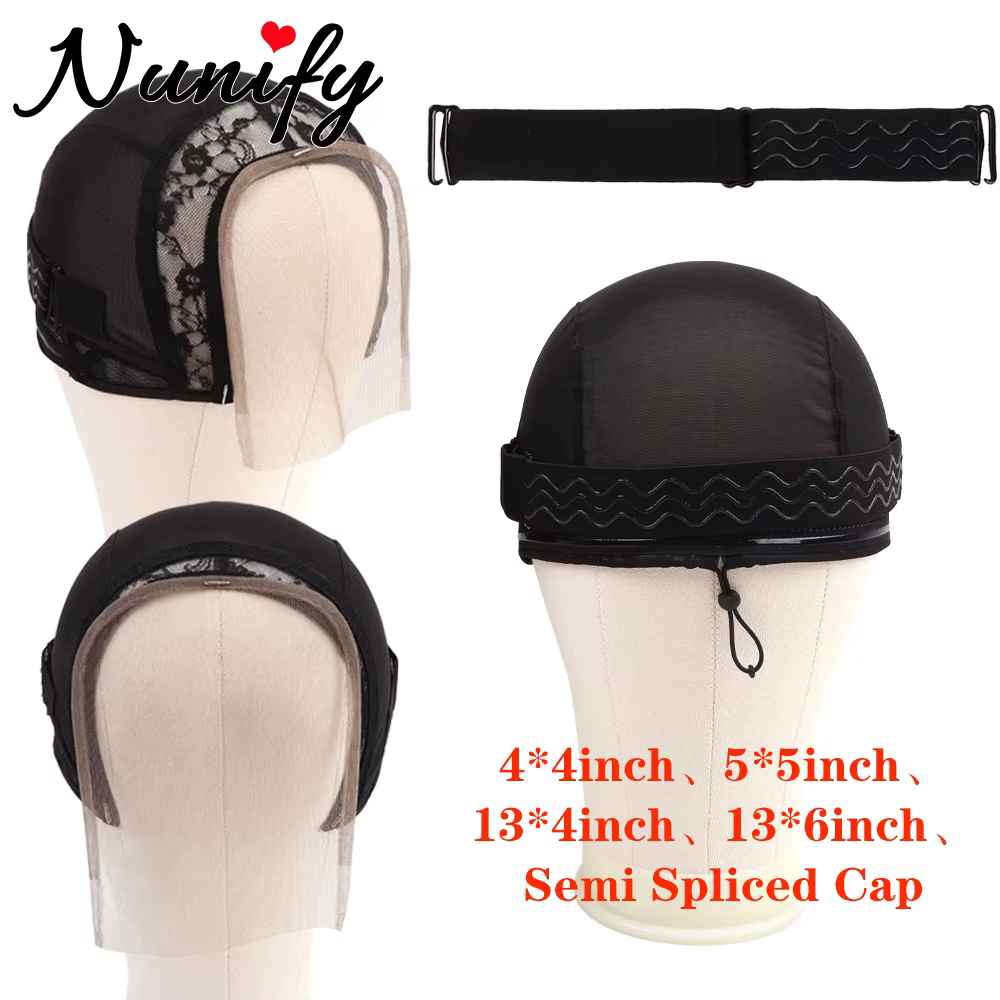 Nunify noir 4X4 13X4 perruque faisant casquette Invisible dentelle bord réglable dentelle perruque c