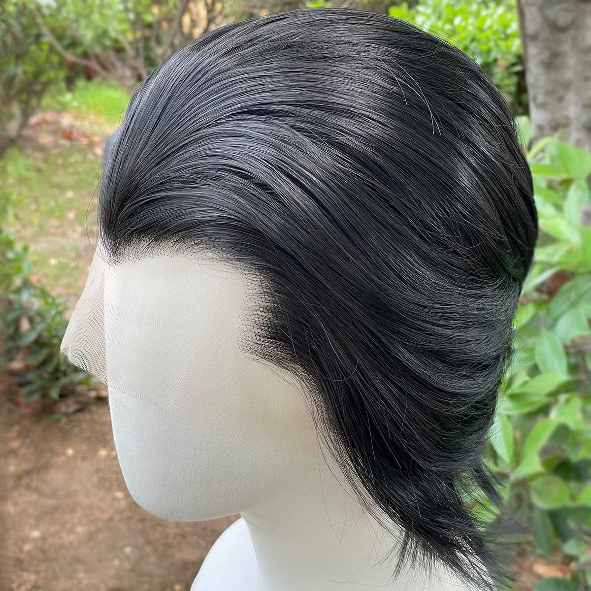 Perruque Lace Front Wig synthétique noire de jais de veuve pour hommes, perruque de Cosplay courte c