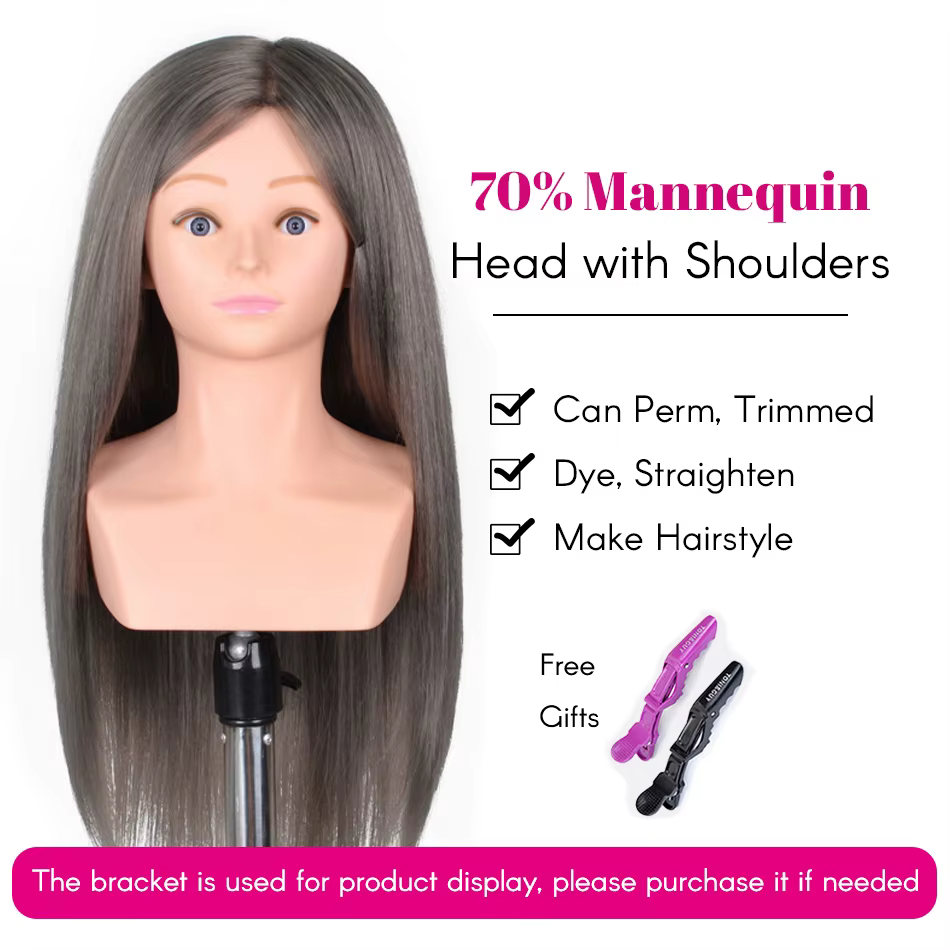 Perruque de tête de mannequin d'entraînement, 24 en effet, 80% vrais cheveux, coiffure, coiffeur, pr