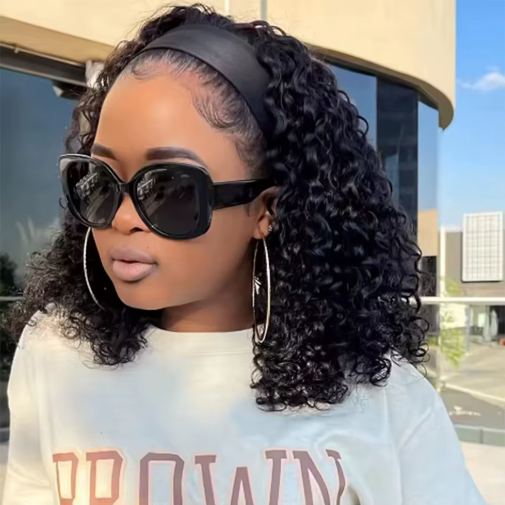 Perruque bandeau bouclée crépue 100% cheveux humains, perruques bob bouclées pour femmes, vraies per