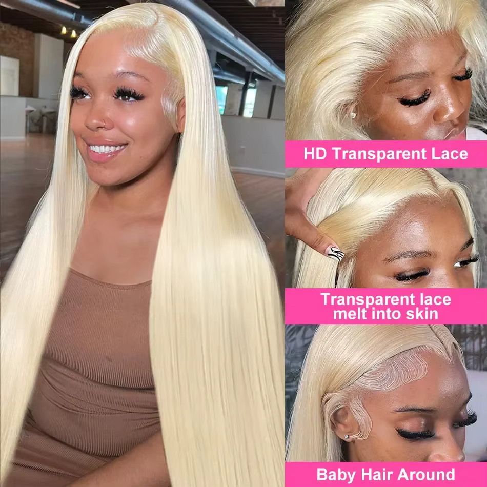 250% densité HD Transparent 613 Blonde droite 13x6 dentelle avant perruques de cheveux humains pour 