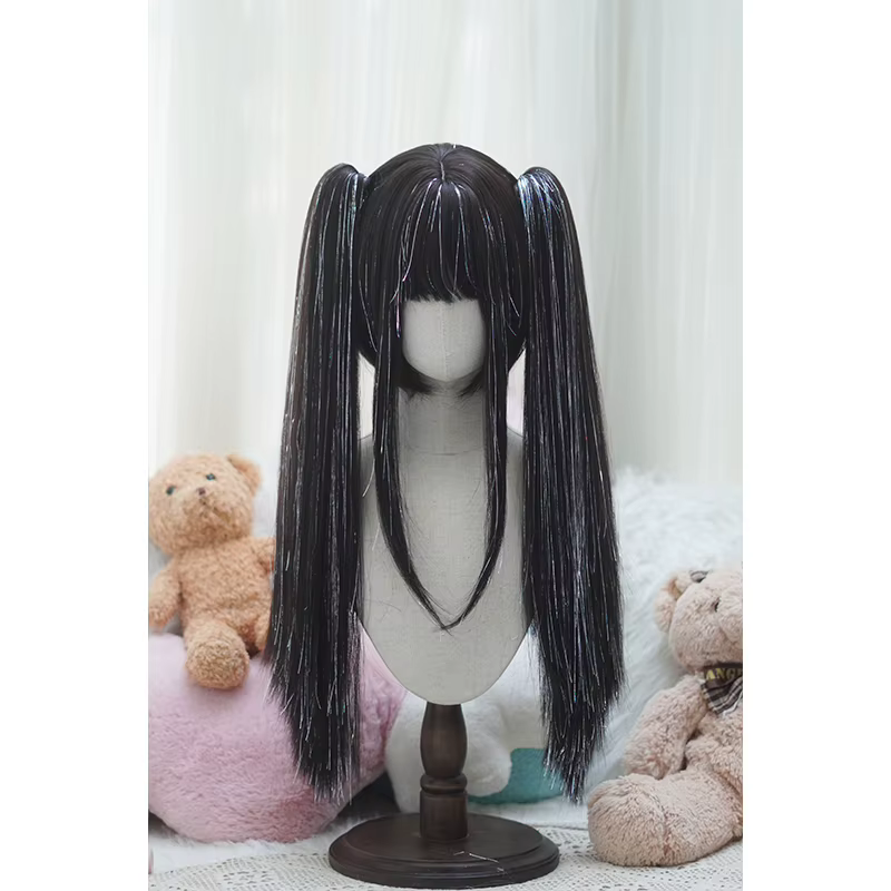 Perruque Lolita Cosplay fil Laser brillant cheveux raides pour femmes Anime Roleplay synthétique pri