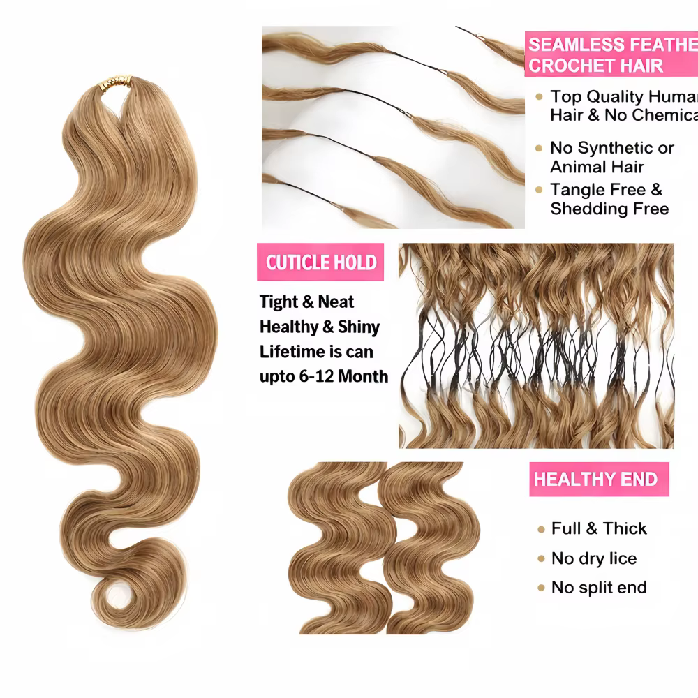 Extensions de cheveux humains au crochet, ondulées, faites à la main, avec fil # Extensions de cheve