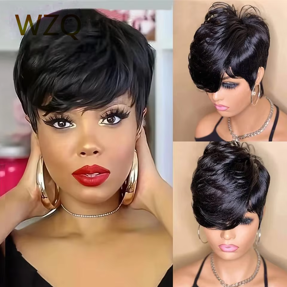 Perruque Bob courte coupe lutin perruques de cheveux humains droites pour les femmes couleur naturel