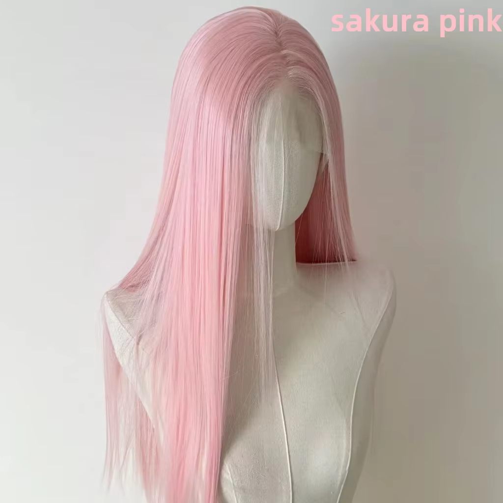 Perruque Lace Front Wig synthétique rose clair 13x4, perruque de 26 pouces longue et lisse, perruque