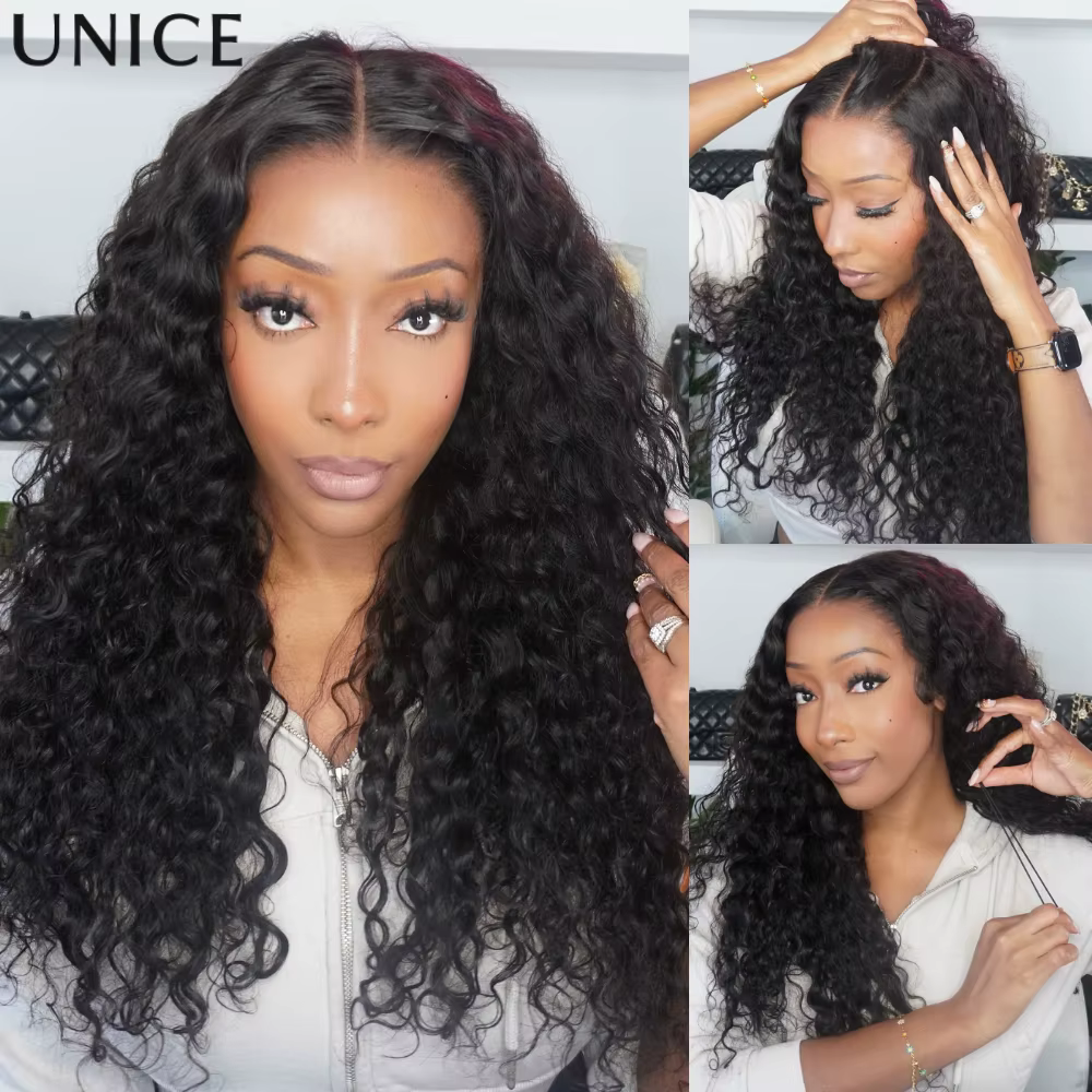 UNice cheveux vague d'eau perruque de cheveux humains avec cordon pré coupé pré blanchi 7x5 & 13x4 H